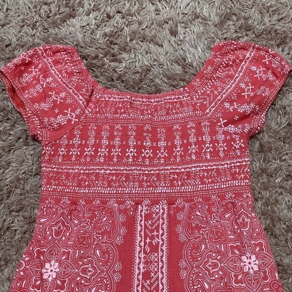 Almost Famous Boho Hippie Coral Short Sleeve Mid Length Babydoll Dress Size S - Picture 8 of 9